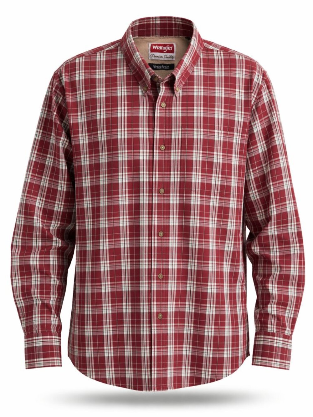 Wrangler Plaid Button Down Shirt 2XT Red White Wrinkle Resist Cotton Blend - Picture 1 of 6